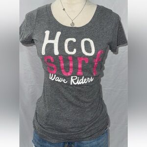 Hollister surf wave riders Gray and Pink Short Sleeve Tee Y2K